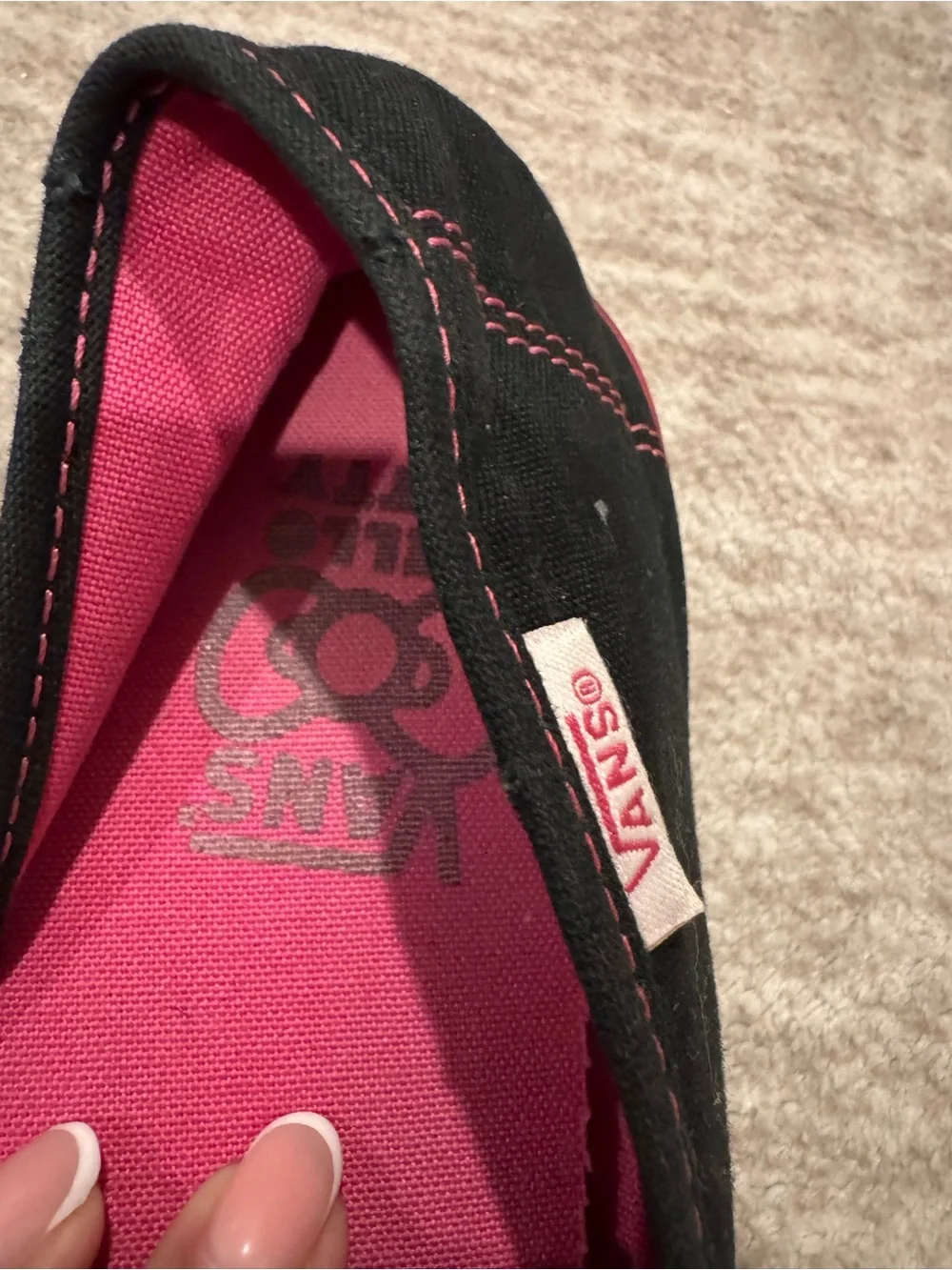 Vans Sanrio Black and Pink Hello Kitty Slip-On Shoes